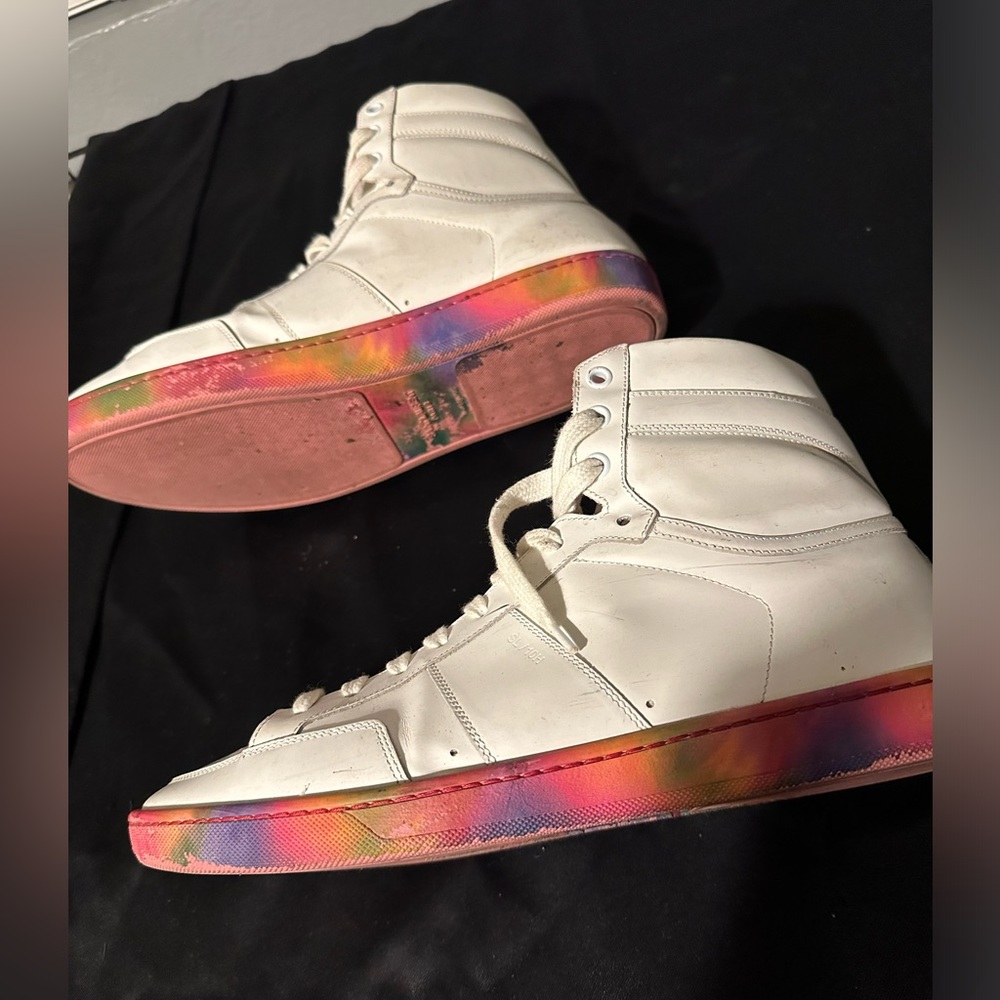 Saint Laurent Paris White Leather Court Classic SL/10H High Top Sneakers 43.5 - Picture 3 of 5
